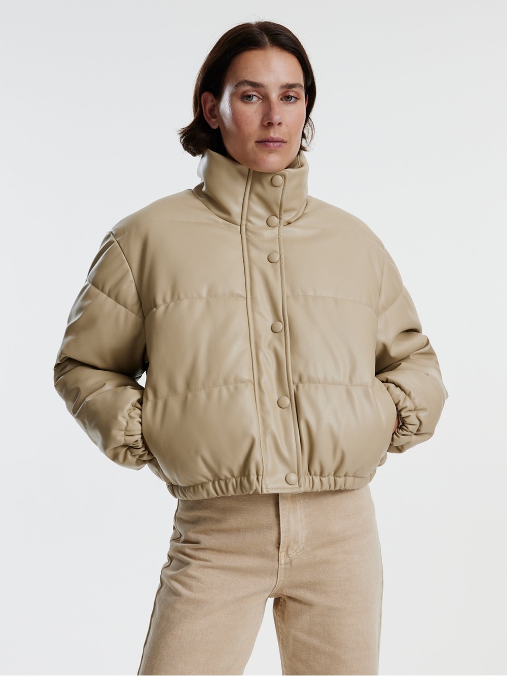 Le Lis Tan Faux Leather Puffer Jacket